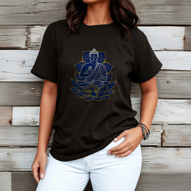 Buddha Stones Buddha Sitting On The Lotus Cotton Tee T-shirt T-Shirts BS 13