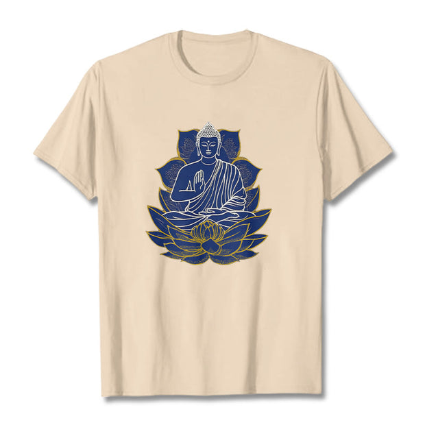 Buddha Stones Buddha Sitting On The Lotus Cotton Tee T-shirt T-Shirts BS Bisque 2XL