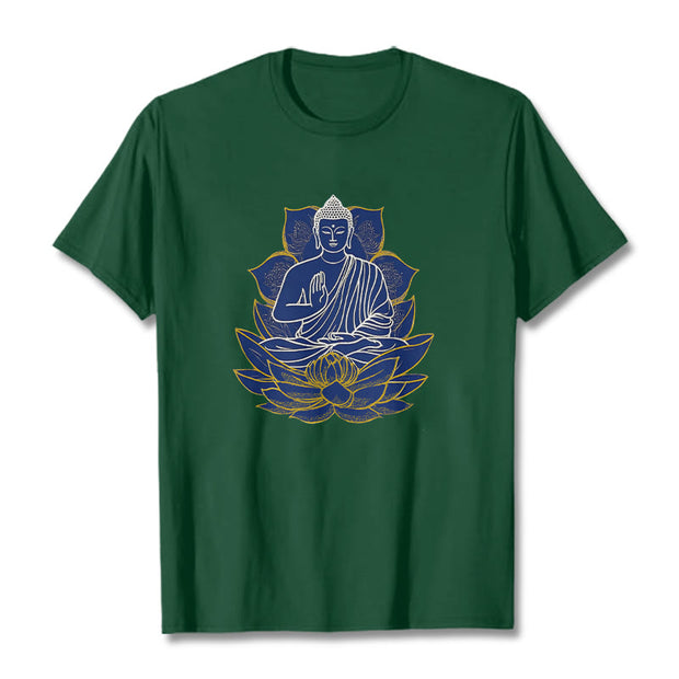 Buddha Stones Buddha Sitting On The Lotus Cotton Tee T-shirt T-Shirts BS ForestGreen 2XL