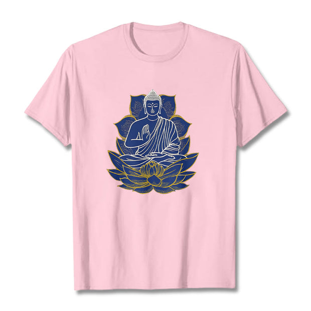 Buddha Stones Buddha Sitting On The Lotus Cotton Tee T-shirt T-Shirts BS LightPink 2XL