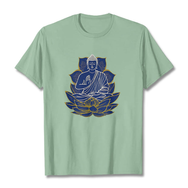 Buddha Stones Buddha Sitting On The Lotus Cotton Tee T-shirt T-Shirts BS PaleGreen 2XL