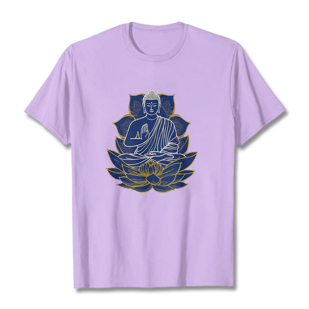 Buddha Stones Buddha Sitting On The Lotus Cotton Tee T-shirt T-Shirts BS Plum 2XL