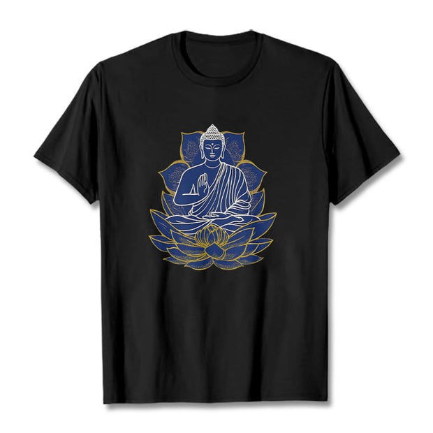 Buddha Stones Buddha Sitting On The Lotus Cotton Tee T-shirt T-Shirts BS Black 2XL