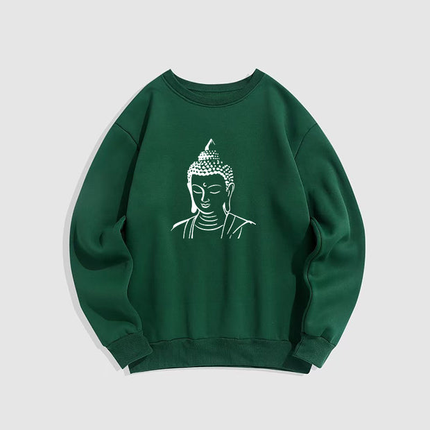 Buddha Stones Buddha Head Pattern Fleece Lined Sweatshirt