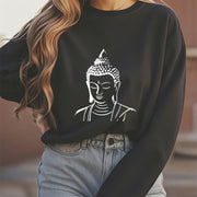 Buddha Stones Buddha Head Pattern Fleece Lined Sweatshirt