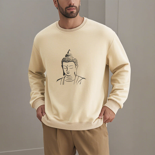 Buddha Stones Buddha Head Pattern Fleece Lined Sweatshirt