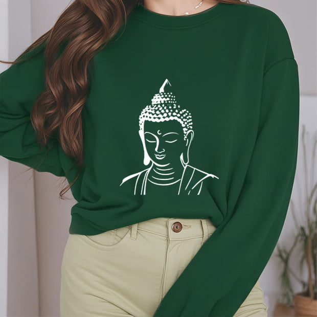 Buddha Stones Buddha Head Pattern Fleece Lined Sweatshirt