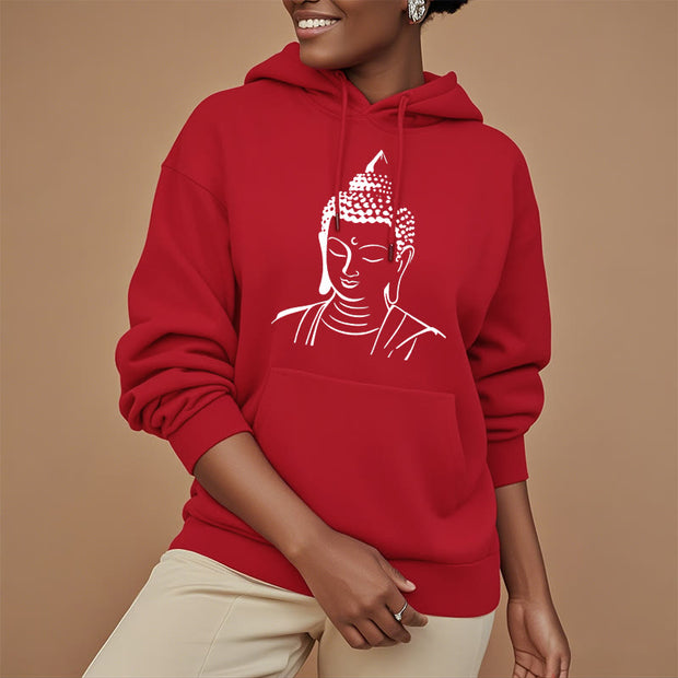 Buddha Stones Buddha Head Pattern Fleece Lined Hoodie