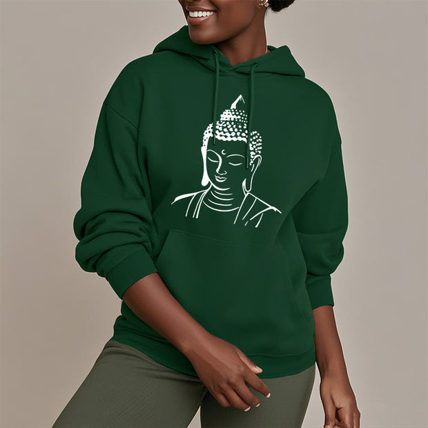 Buddha Stones Buddha Head Pattern Fleece Lined Hoodie