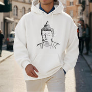 Buddha Stones Buddha Head Pattern Fleece Lined Hoodie