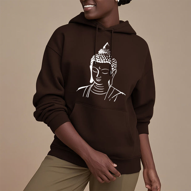 Buddha Stones Buddha Head Pattern Fleece Lined Hoodie