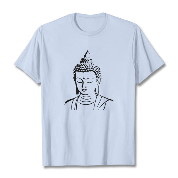 Buddha Stones Buddha Head Pattern Cotton Tee T-shirt