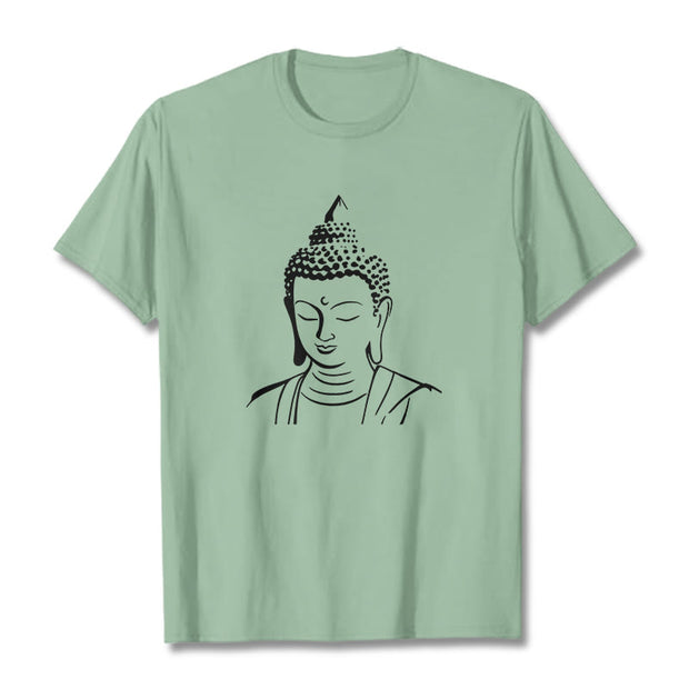 Buddha Stones Buddha Head Pattern Cotton Tee T-shirt