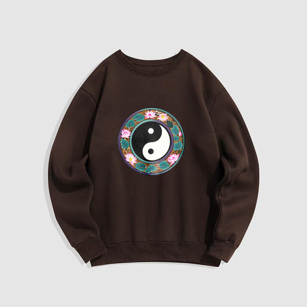 Buddha Stones Yin Yang Lotus Leaves Fleece Lined Sweatshirt