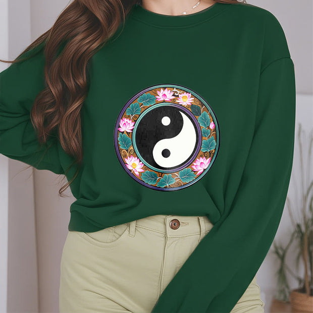 Buddha Stones Yin Yang Lotus Leaves Fleece Lined Sweatshirt