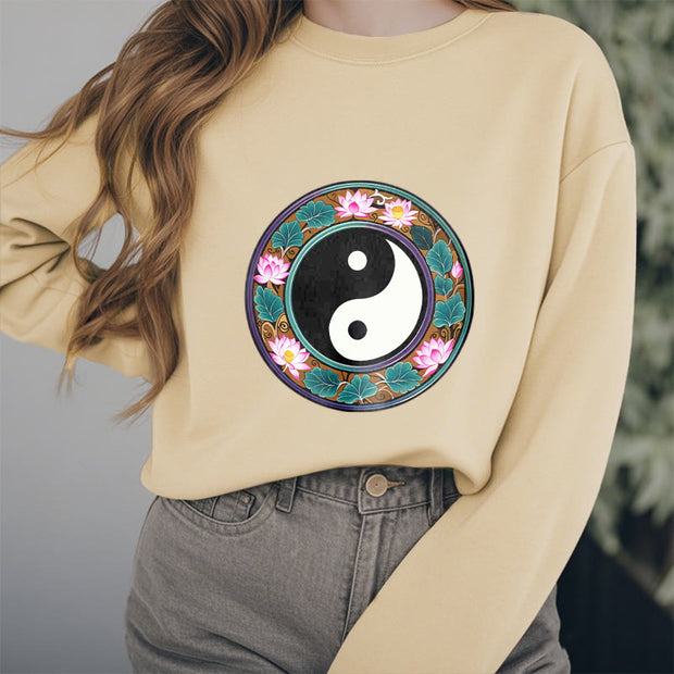 Buddha Stones Yin Yang Lotus Leaves Fleece Lined Sweatshirt