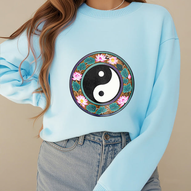 Buddha Stones Yin Yang Lotus Leaves Fleece Lined Sweatshirt