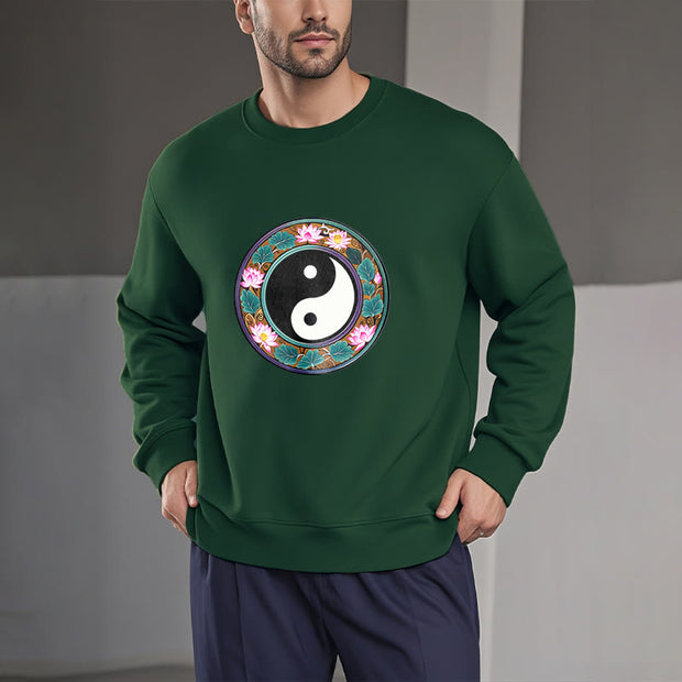 Buddha Stones Yin Yang Lotus Leaves Fleece Lined Sweatshirt