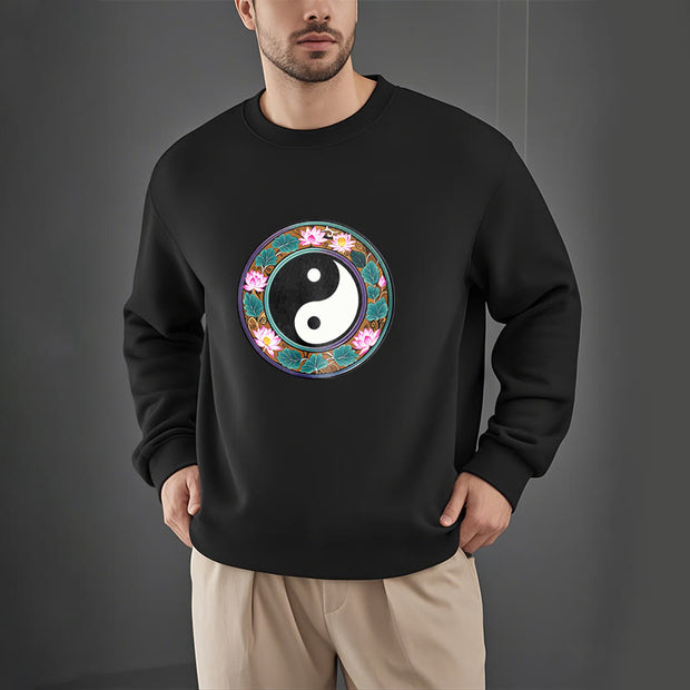 Buddha Stones Yin Yang Lotus Leaves Fleece Lined Sweatshirt