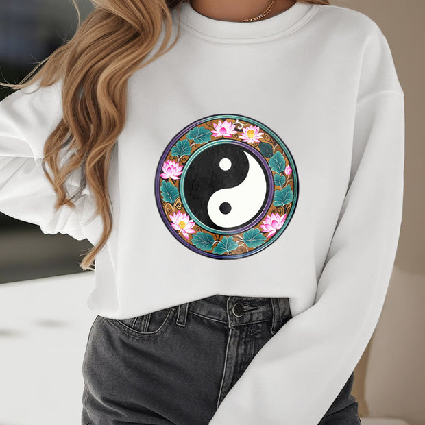 Buddha Stones Yin Yang Lotus Leaves Fleece Lined Sweatshirt