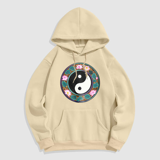 Buddha Stones Yin Yang Lotus Leaves Fleece Lined Hoodie