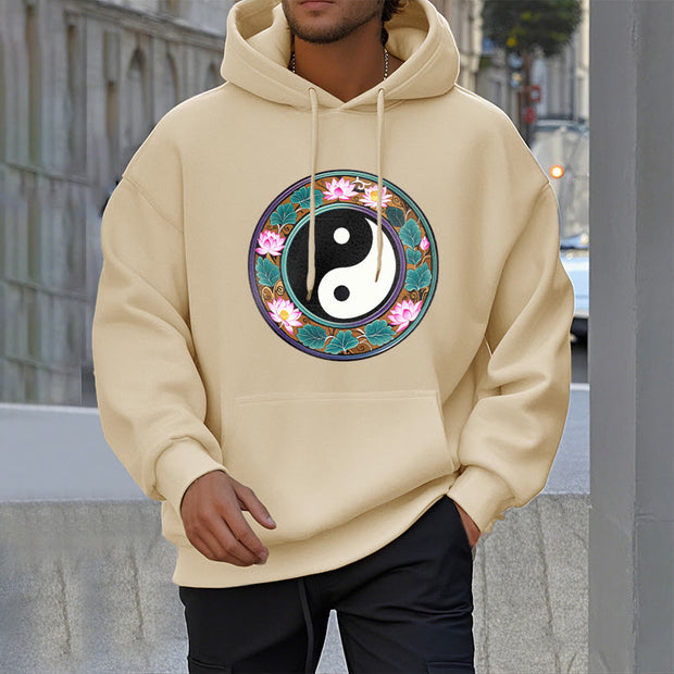 Buddha Stones Yin Yang Lotus Leaves Fleece Lined Hoodie