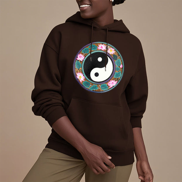 Buddha Stones Yin Yang Lotus Leaves Fleece Lined Hoodie