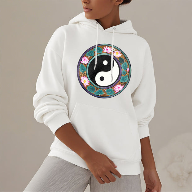 Buddha Stones Yin Yang Lotus Leaves Fleece Lined Hoodie