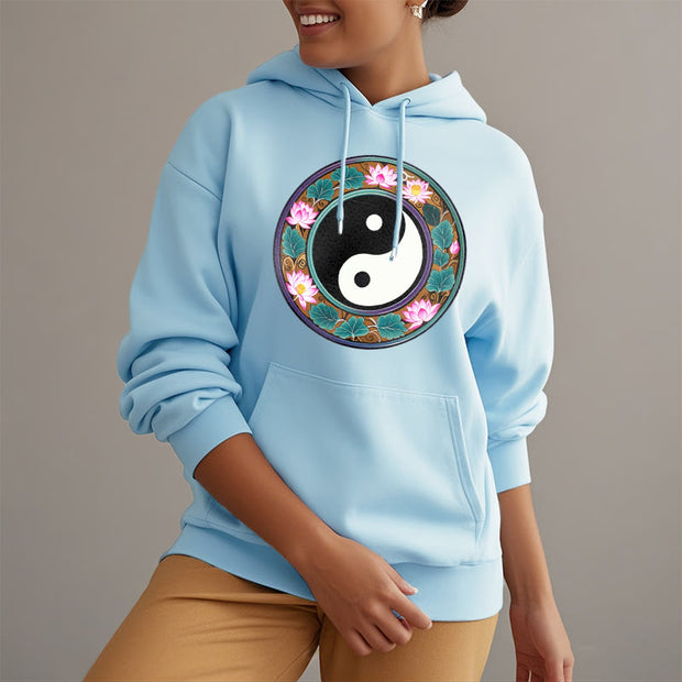 Buddha Stones Yin Yang Lotus Leaves Fleece Lined Hoodie