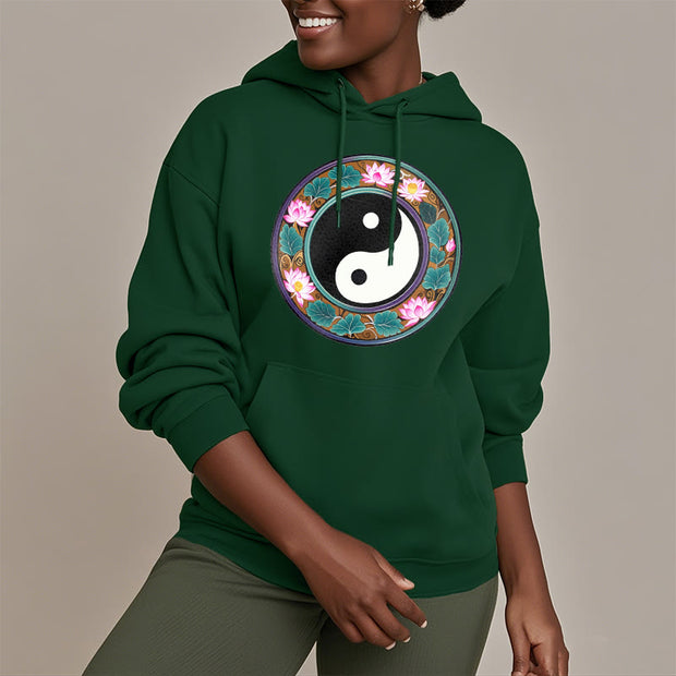 Buddha Stones Yin Yang Lotus Leaves Fleece Lined Hoodie