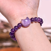 Buddha Stones Amethyst Green Aventurine Rose Quartz Fluorite Cat Head Balance Luck Bracelet