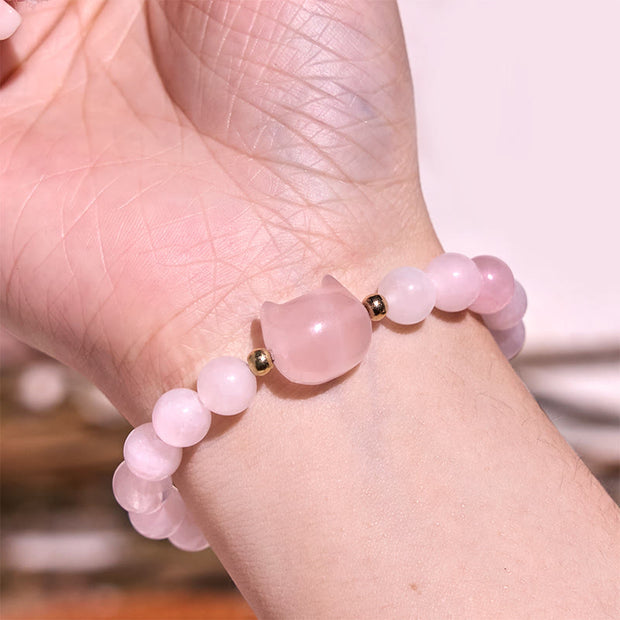 Buddha Stones Amethyst Green Aventurine Rose Quartz Fluorite Cat Head Balance Luck Bracelet