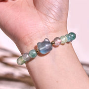 Buddha Stones Amethyst Green Aventurine Rose Quartz Fluorite Cat Head Balance Luck Bracelet