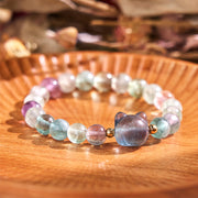 Buddha Stones Amethyst Green Aventurine Rose Quartz Fluorite Cat Head Balance Luck Bracelet