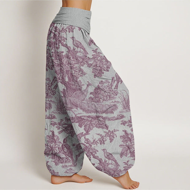 Buddha Stones Birds Trees Branches Pattern Women's Elastic Waist Harem Pants