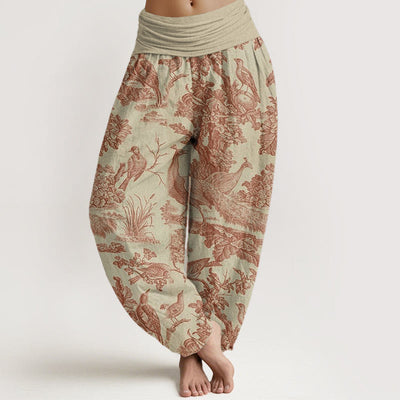 Buddha Stones Birds Trees Branches Pattern Women's Elastic Waist Harem Pants