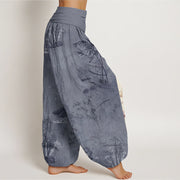 Buddha Stones Casual Bamboo Rock Ink Painting Women's Elastic Waist Harem Pants