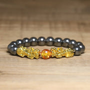 Buddha Stones Black Obsidian Hematite PiXiu Purification Bracelet