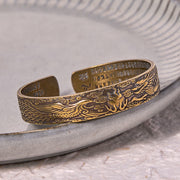 FREE Today: Luck Protection Dragon And Phoenix Playing With A Pearl Heart Sutra Carved Copper Brass Bracelet Bangle