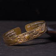 FREE Today: Luck Protection Dragon And Phoenix Playing With A Pearl Heart Sutra Carved Copper Brass Bracelet Bangle