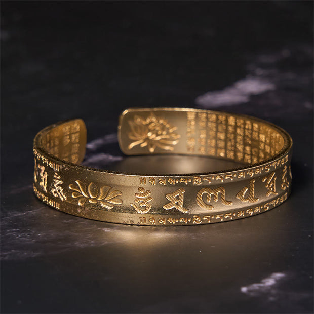 FREE Today: Purity Wisdom Six True Words 'Om Mani Padme Hum' Heart Sutra Lotus Copper Brass Cuff Bracelet Bangle