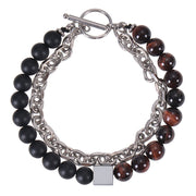 Buddha Stones Colorful Tiger Eye Frosted Stone Black Magnetite Titanium Steel Double Wrap Protection Bracelet Bracelet BS Red Tiger Eye&Frosted Stone(Wrist Circumference: 15-20cm)