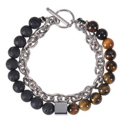 FREE Today: Protection Strength Colorful Tiger Eye Frosted Stone Black Magnetite Titanium Steel Double Wrap Bracelet