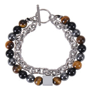 FREE Today: Protection Strength Colorful Tiger Eye Frosted Stone Black Magnetite Titanium Steel Double Wrap Bracelet