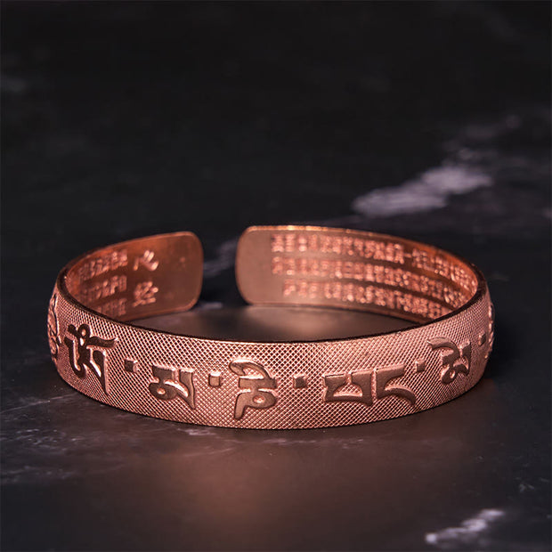 Buddha Stones Six True Words 'Om Mani Padme Hum' Heart Sutra Copper Brass Luck Bracelet Bangle