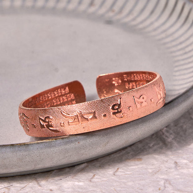 Buddha Stones Six True Words 'Om Mani Padme Hum' Heart Sutra Copper Brass Luck Bracelet Bangle