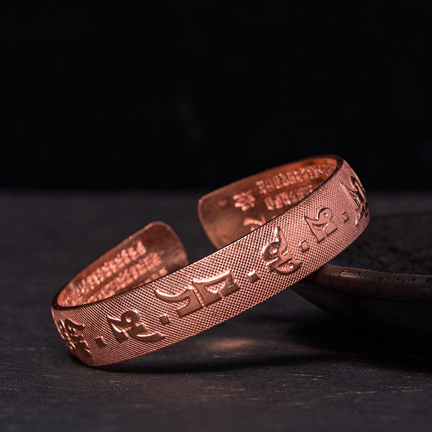 Buddha Stones Six True Words 'Om Mani Padme Hum' Heart Sutra Copper Brass Luck Bracelet Bangle