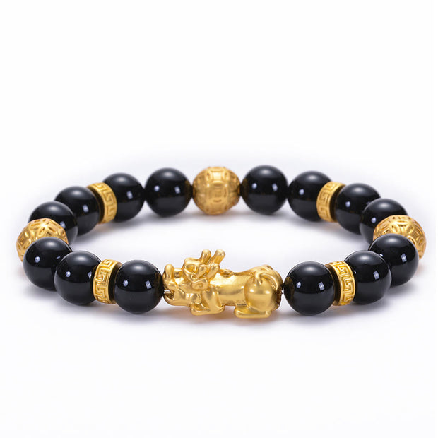 FREE Today: Transformation Strength Black Obsidian Black Onyx Alloy PiXiu Om Mani Padme Hum Bracelet