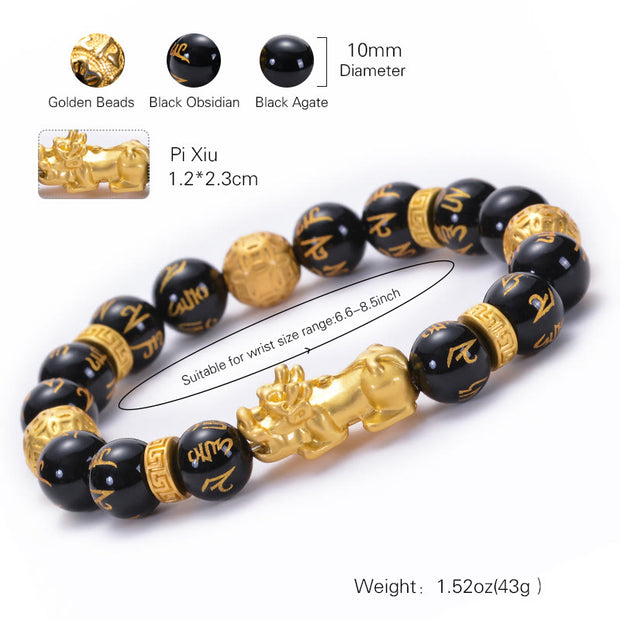 FREE Today: Transformation Strength Black Obsidian Black Onyx Alloy PiXiu Om Mani Padme Hum Bracelet