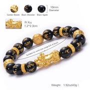 Buddha Stones Black Obsidian Black Onyx Alloy PiXiu Om Mani Padme Hum Strength Bracelet Bracelet BS 5